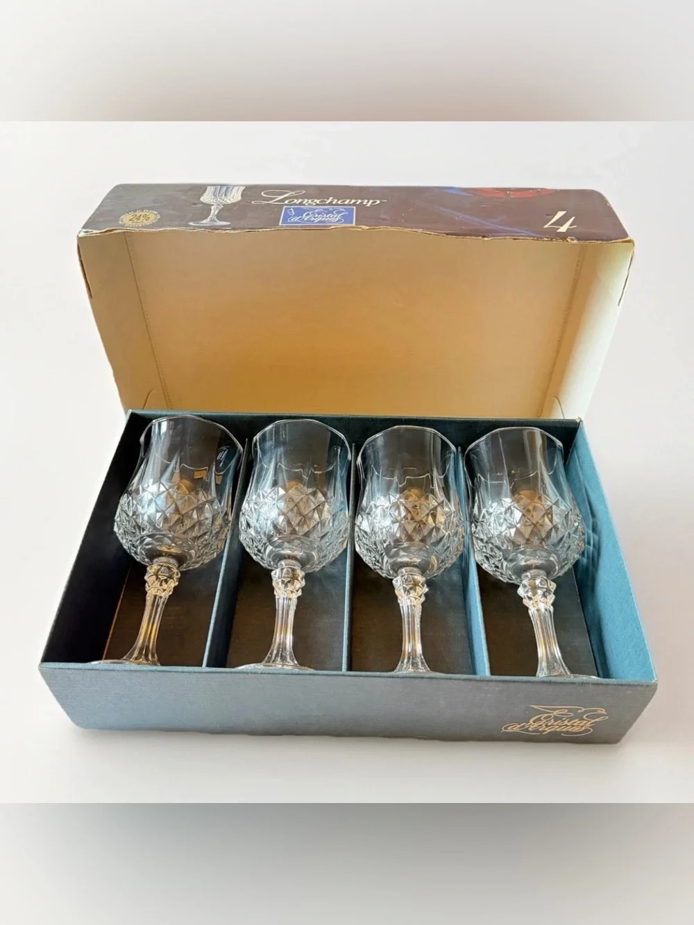 Vintage LongChamp Set Of 4 Cristal D'Arques 24% Lead Crystal Wine Glasses 5.75oz